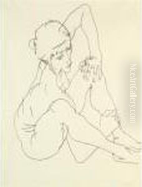 Sitzender Weiblicher Akt (seated Female Nude) Oil Painting by Egon Schiele