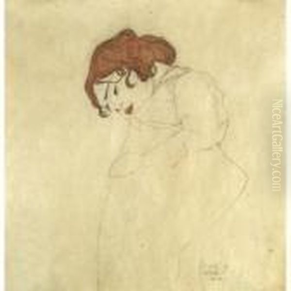 Schlafendes Madchen (sleeping Girl) Oil Painting by Egon Schiele