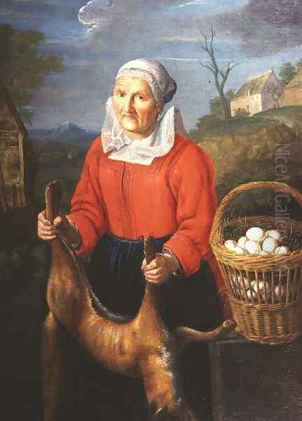 An Old Woman with a Dead Fox Oil Painting by Pieter Snyers