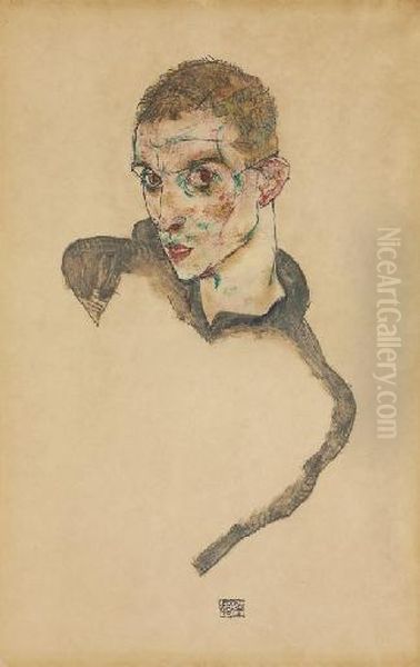 Selbstbildnis ( Oil Painting by Egon Schiele