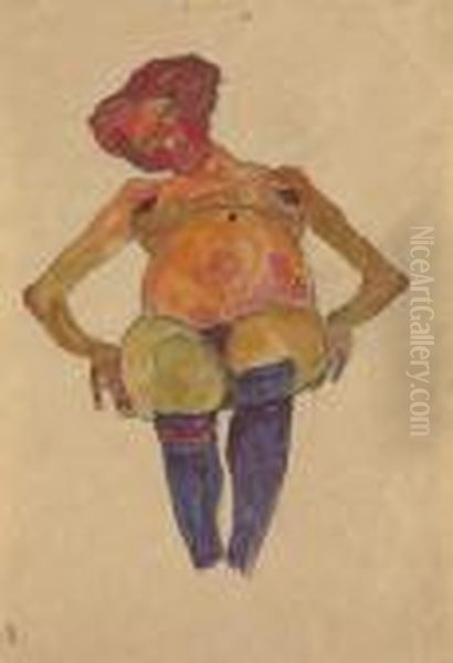 Sitzende Schwangere Oil Painting by Egon Schiele