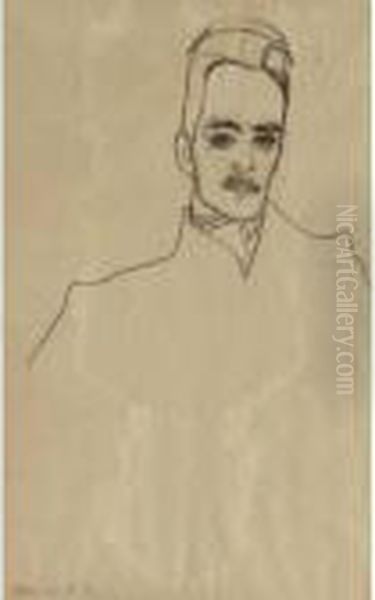 Bildnis Eduard Kosmack, En Face,
 Mit Gefalteten Handen (recto) Portrait Of Eduard Kosmack, Frontal, With
 Clasped Hands Portratstudie (verso) Portrait Study Oil Painting by Egon Schiele