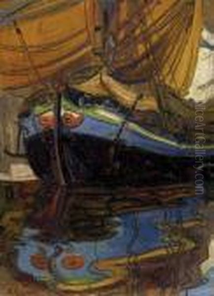 Segelschiff Mit Spiegelung Im Wasser Oil Painting by Egon Schiele