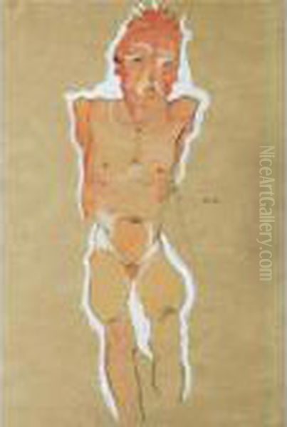 Mannlicher Akt Mit Verkurzten Armen (male Nude With Truncated Arms) Oil Painting by Egon Schiele