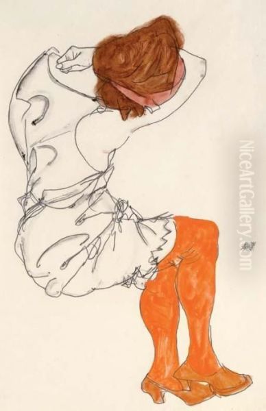 Das Schlafende Madchen Oil Painting by Egon Schiele