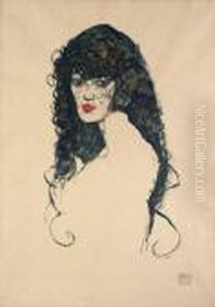 Bildnis Einer Frau Mit Schwarzem Haar Oil Painting by Egon Schiele