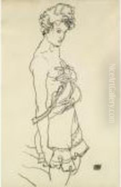 Property From A Distinguished Private Collection
 

 
 
 

 
 Stehender Halbakt (standing Semi-nude) Oil Painting by Egon Schiele