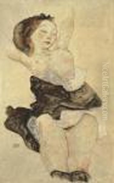 Liegendes Junges Madchen, Halbakt Oil Painting by Egon Schiele