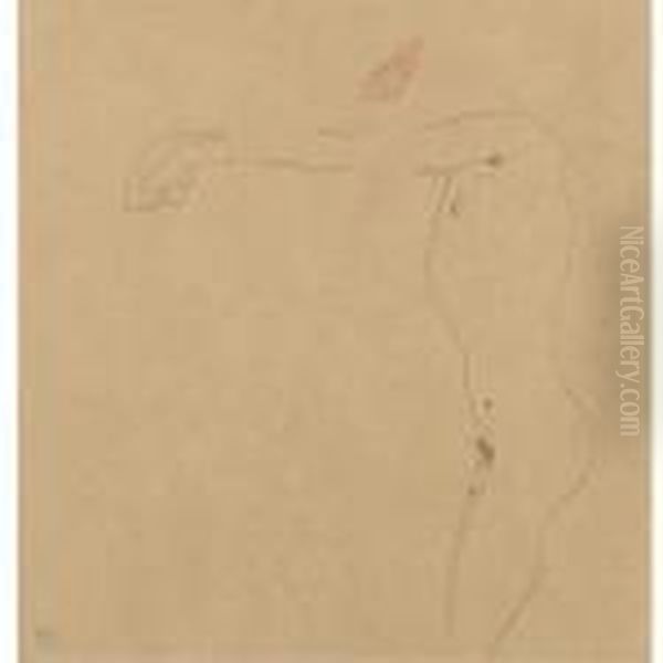 Mannlicher Akt Mit Nach Links Ausgestrecktem Armen (male Nude With Outstreched Arms) Oil Painting by Egon Schiele