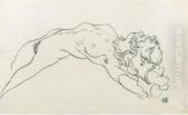 Liegender Weiblicher Akt (reclining Female Nude) Oil Painting by Egon Schiele