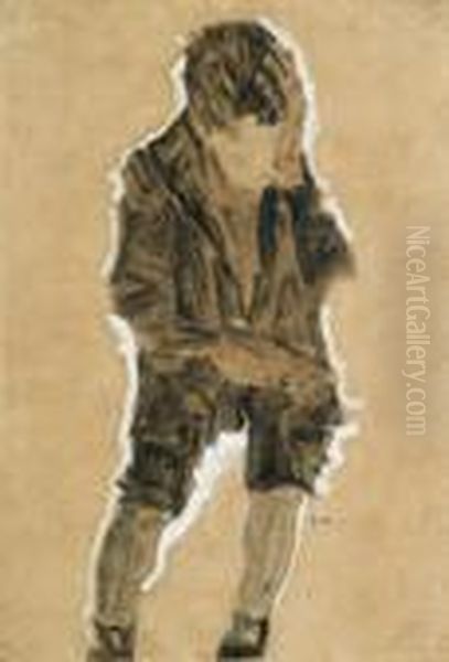 Junge Mit Hand Am Gesicht Oil Painting by Egon Schiele