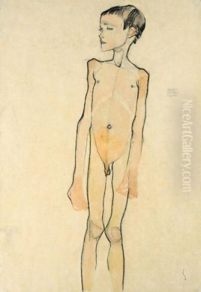 Stehender Knabenakt Oil Painting by Egon Schiele