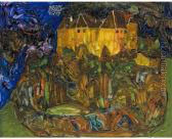 Ansicht Des Schlosses Neulengbach (view Of Neulengbach Castle) Oil Painting by Egon Schiele