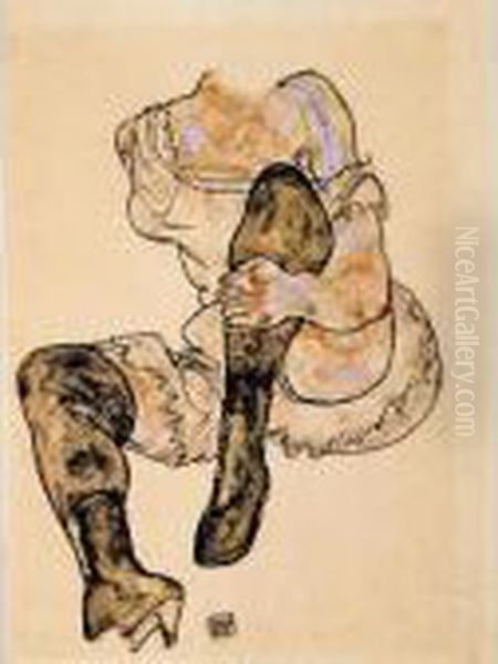 Sitzende Mit Angezogenem Linken Bein (torso) (seated Woman With Bent Left Leg (torso) Oil Painting by Egon Schiele