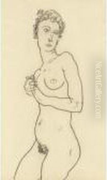 Stehender Akt (standing Nude) Oil Painting by Egon Schiele