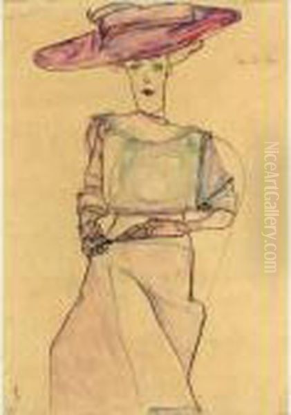 Portrat Von Frau Dr. Horak 
(portrait Of Frau Dr. Horak) - Recto Stehende Figur (standing Figure) - 
Verso Oil Painting by Egon Schiele