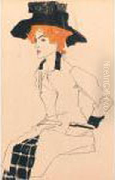 Portrait Of Woman With Big Hat 
(gertrude Schiele); And (portrait Of A Woman) (see Jane Kallir, Egon 
Schiele The Complete Works 488 And 468) Oil Painting by Egon Schiele