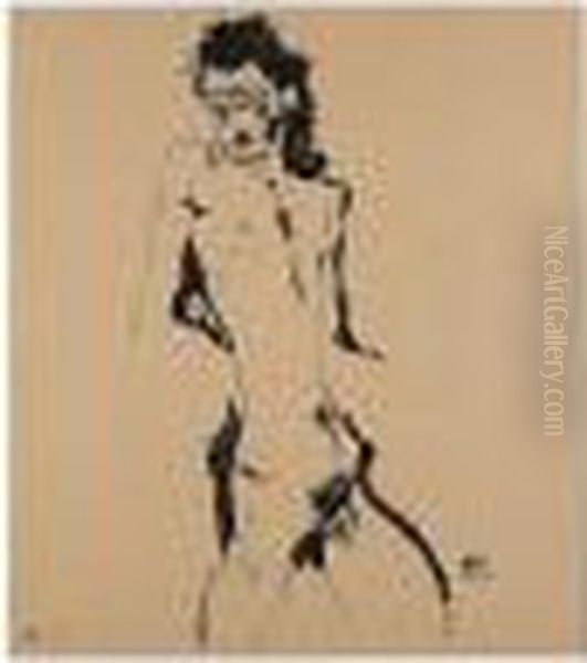 Male Nude (self Portrait) I (kallir 1b) Oil Painting by Egon Schiele