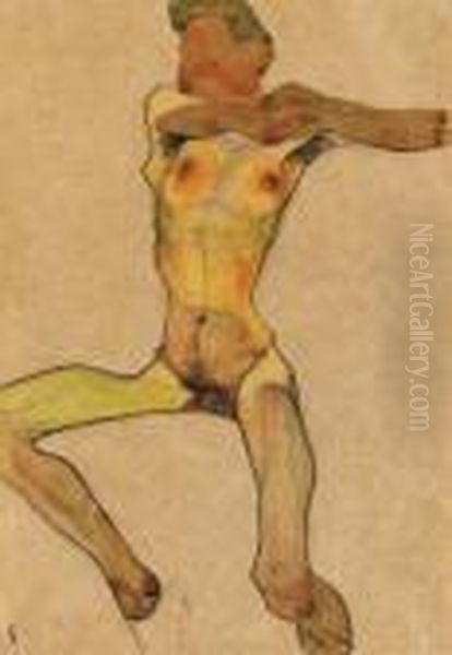 Mannlicher Akt, Gelb Oil Painting by Egon Schiele