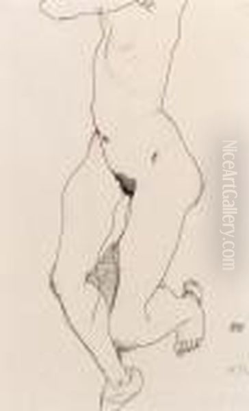 Running Woman (recto); Prostrate Female Nude (verso) by Egon Schiele