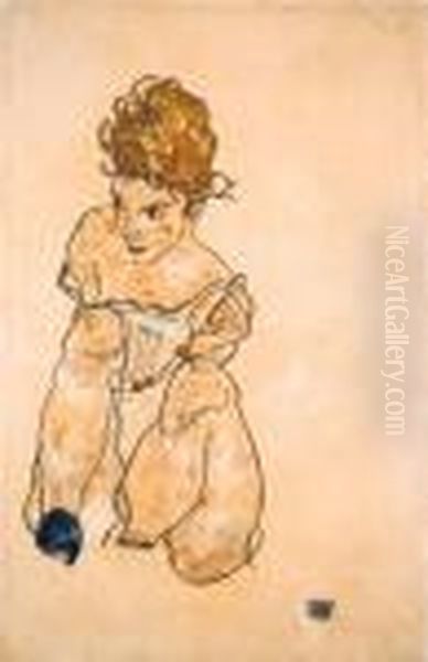 Sitzendes Mdchen In Unterkleid Oil Painting by Egon Schiele