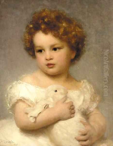 A young girl with her pet rabbit Oil Painting by William Robert Symonds