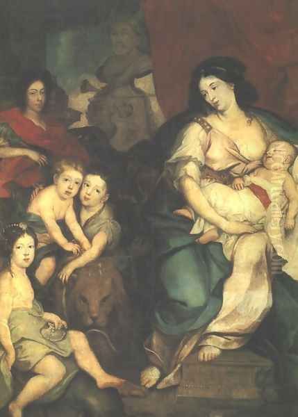 Portrait of Queen Maria Kazimiera with Children Oil Painting by Jerzy Eleuter Szymonowicz-Siemiginowski