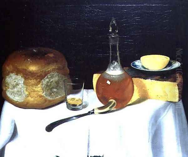 Still life with bread and cheese Oil Painting by George, of Chichester Smith