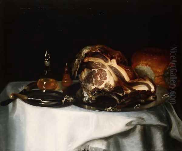 Still life with meat and bread Oil Painting by George, of Chichester Smith