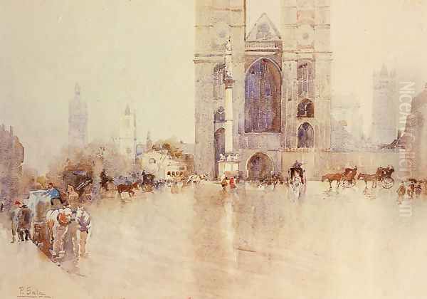 Westminister Abbey with the Houses of Parliament and big Ben in the Distance Oil Painting by Paolo Sala