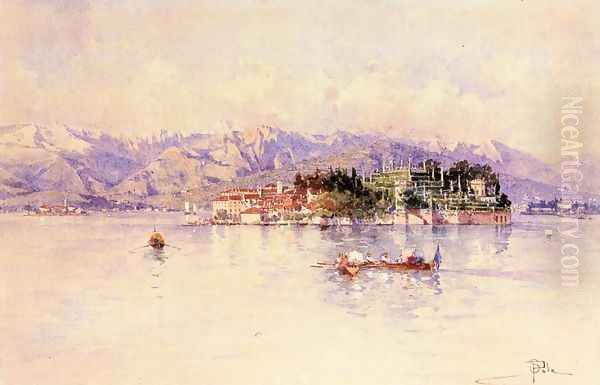 Boating on Lago Maggiore, Isola Bella beyond Oil Painting by Paolo Sala