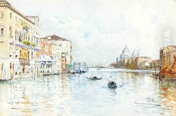 The Grand Canal, Venice, with Santa Maria della Salute in the distance Oil Painting by Paolo Sala