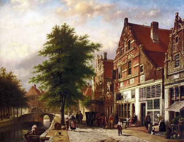 Zuiderhavendijk In Enkhuizen Oil Painting by Johannes Franciscus Spohler