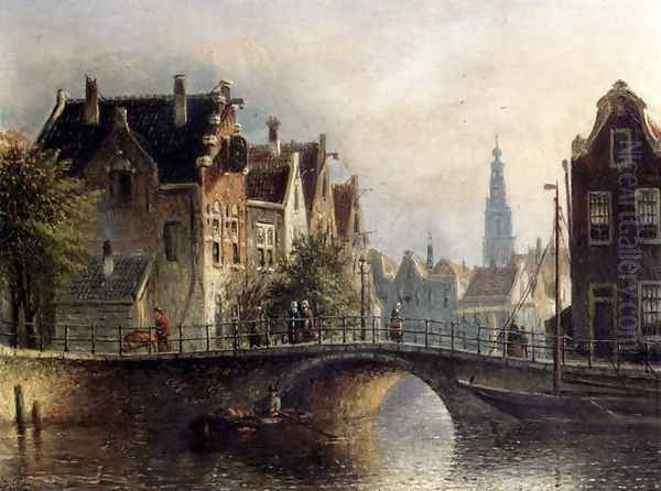 Capricio Sunlit Townviews In Amsterdam (Pic 1) Oil Painting by Johannes Franciscus Spohler