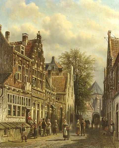 A busy street scene Oil Painting by Johannes Franciscus Spohler