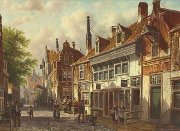 DrukkeStraat Oil Painting by Johannes Franciscus Spohler