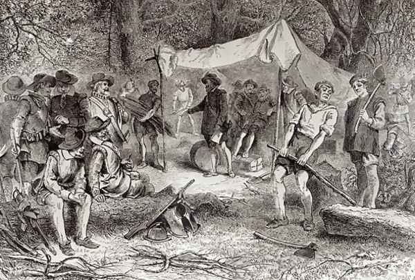 The First Day at Jamestown, 14th May 1607, from The Romance and Tragedy of Pioneer Life by Augustus L. Mason, 1883 Oil Painting by William Ludlow Sheppard