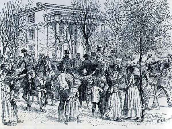 President Lincoln leaving the Davis Mansion, illustration from Battles and Leaders of the Civil War, edited by Robert Underwood Johnson and Clarence Clough Buel Oil Painting by William Ludlow Sheppard