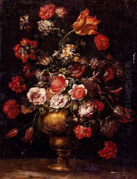 Still Life Of Flowers In A Gilt Vase Oil Painting by Andrea Scacciati