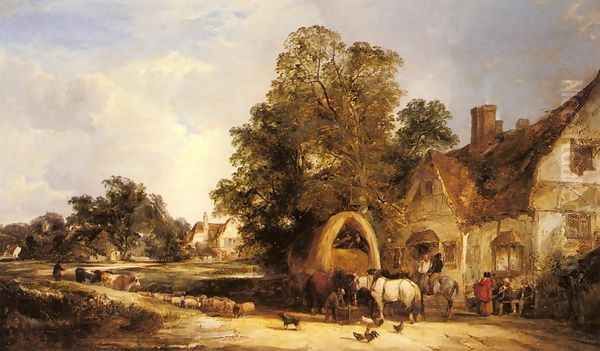 The Half Way House, Thatcham Oil Painting by Snr William Shayer