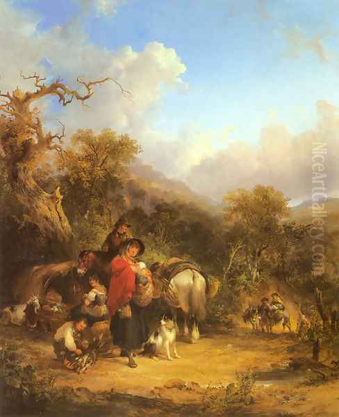 A Rest by the Roadside Oil Painting by Snr William Shayer