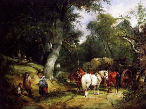 Carting Timber In The New Forest Oil Painting by Snr William Shayer