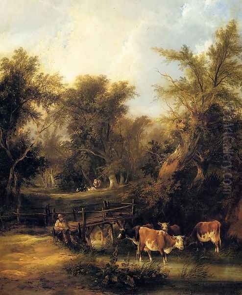 Cattle By A Stream Oil Painting by Snr William Shayer