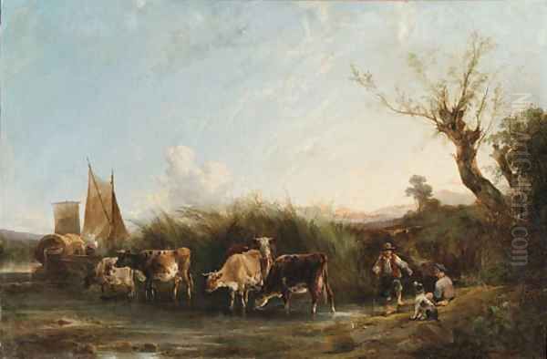 Watering the herd Oil Painting by Snr William Shayer