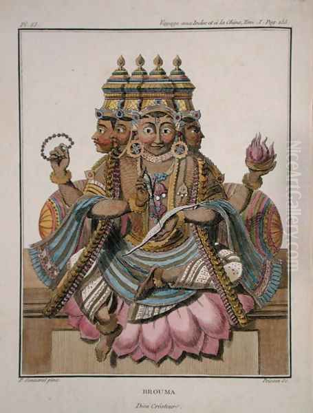 Brahma, Hindu god of creation, from Voyage aux Indes et a la Chine by Pierre Sonnerat, engraved by Poisson, published 1782 Oil Painting by Pierre Sonnerat