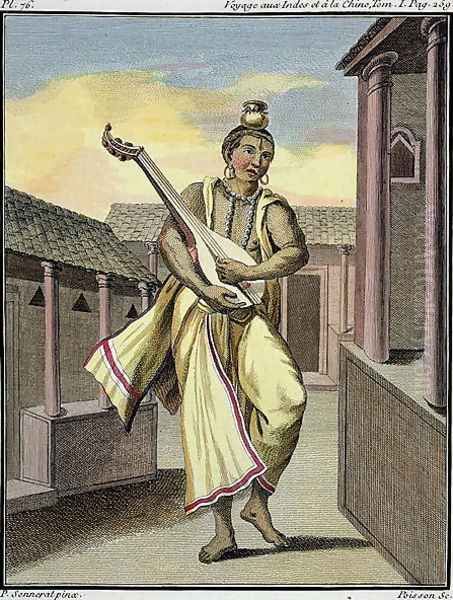 Musician with Indian Lute, from Voyage aux Indes et a la Chine by Pierre Sonnerat, engraved by Poisson, published 1782 Oil Painting by Pierre Sonnerat