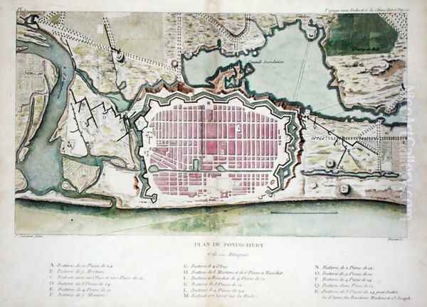 Plan of Pondicherry, from Voyage aux Indes et la Chine, engraved by Poisson, published 1782 Oil Painting by Pierre Sonnerat