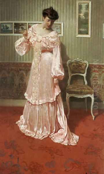 A Lady in a Pink Dress Oil Painting by Aime Stevens