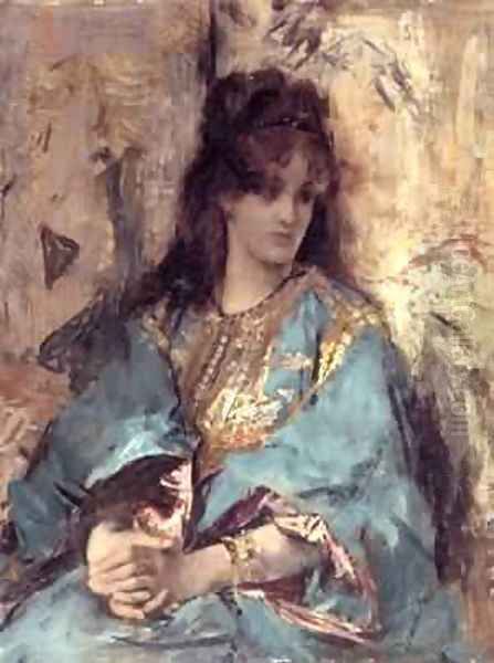 A Woman Seated in Oriental Dress Oil Painting by Aime Stevens