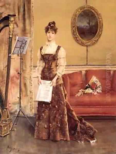 Le Femme a la Harpe Oil Painting by Aime Stevens